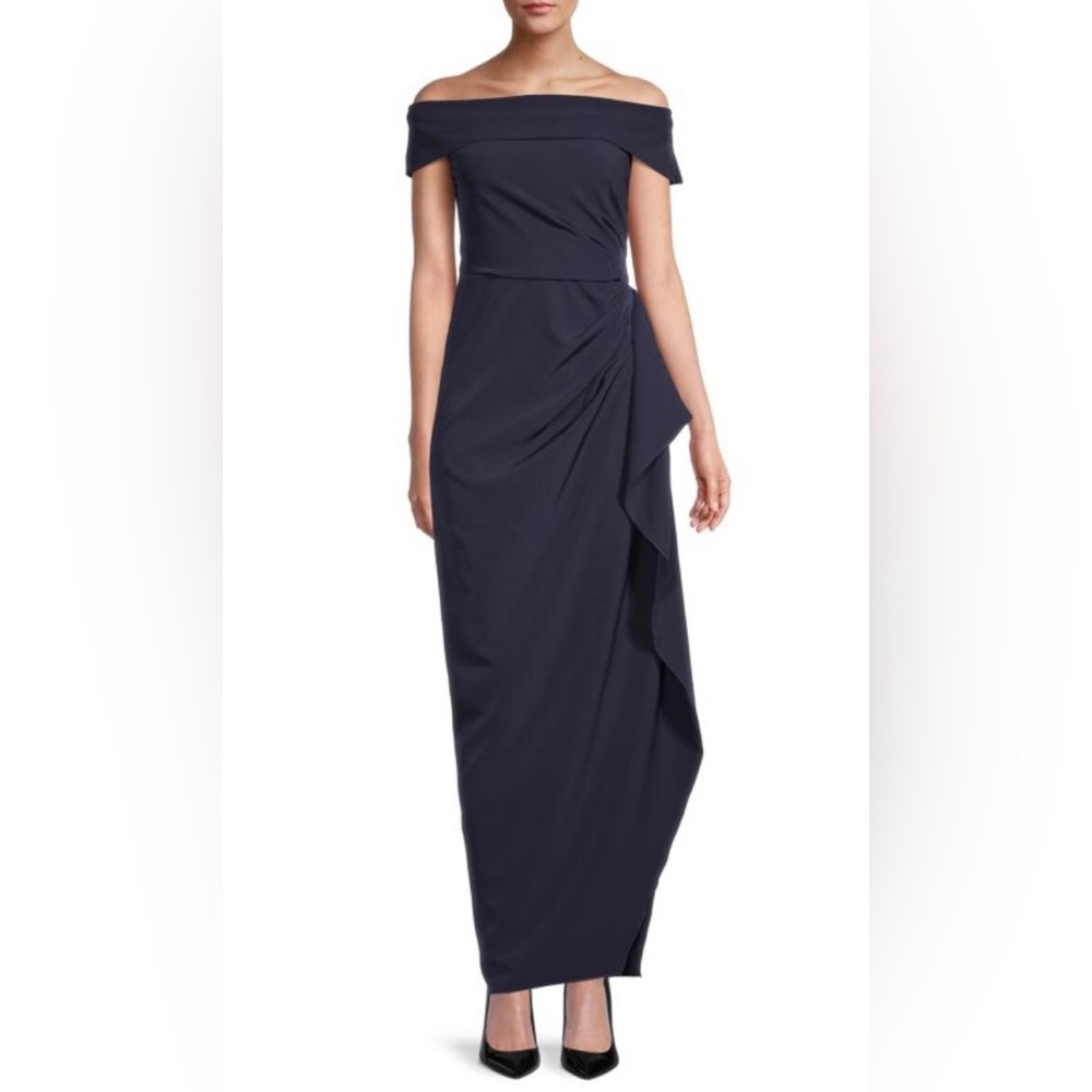 New!!! Vince Camuto ✨️ Women's Blue Off-The-Shoulder Ruffle Gown Dress Size 2